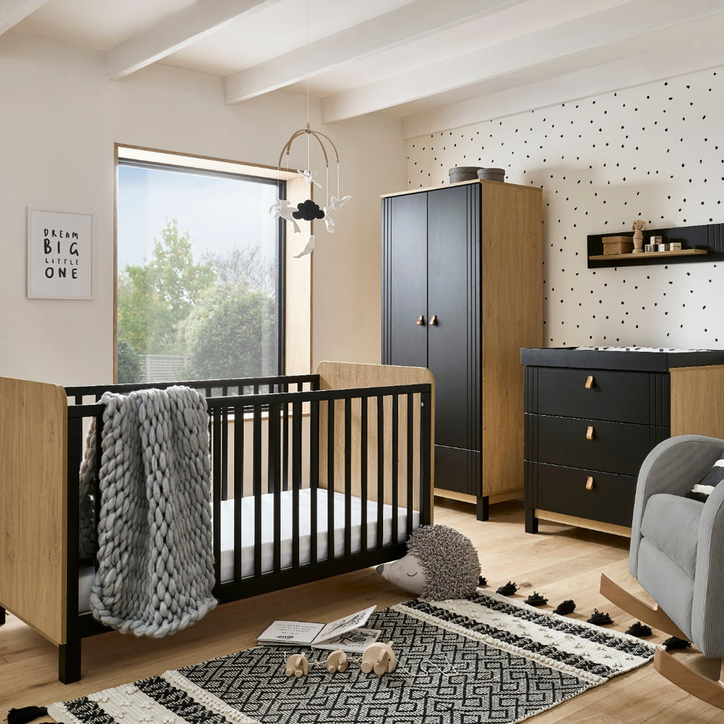 CuddleCo Rafi 3 Piece Nursery Furniture Set - Oak and Black