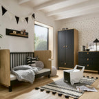 CuddleCo Rafi 4 Piece Nursery Furniture Set - Oak and Black