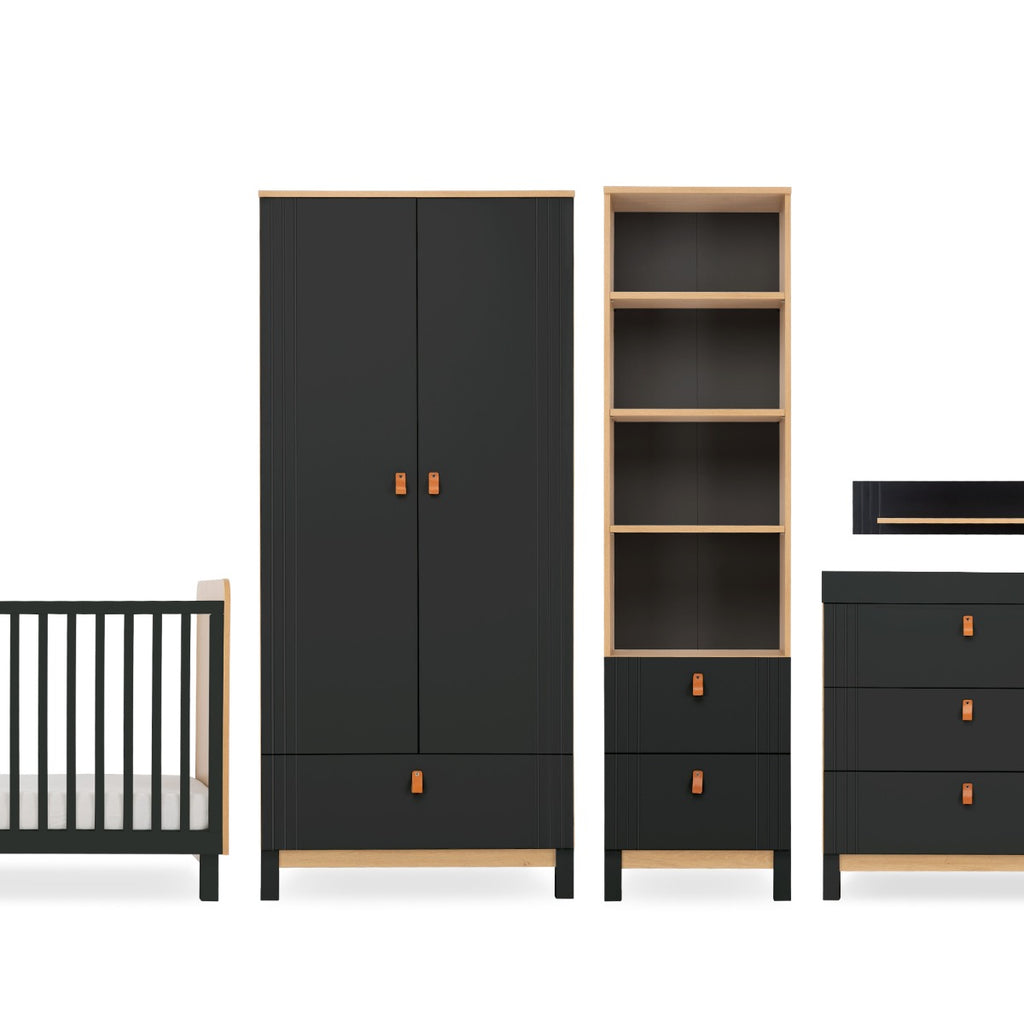 CuddleCo Rafi 5 Piece Nursery Furniture Set - Oak and Black