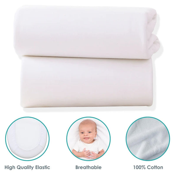 Clair de Lune 2 Pack Fitted Cotton Moses Basket Sheets - White - 74 x 30cm