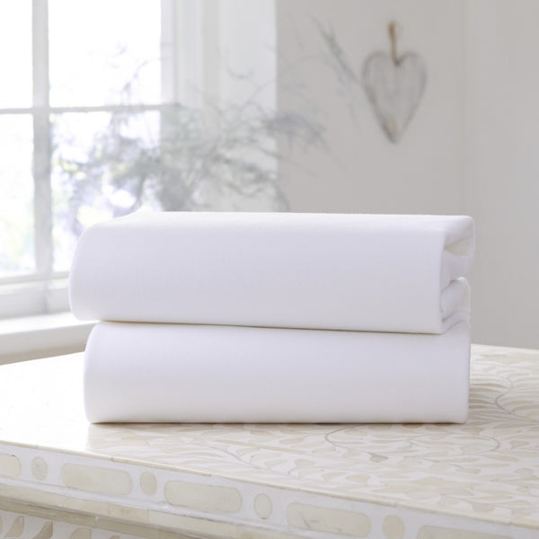Clair de Lune 2 Pack Fitted Cotton Cot Bed Sheets - White