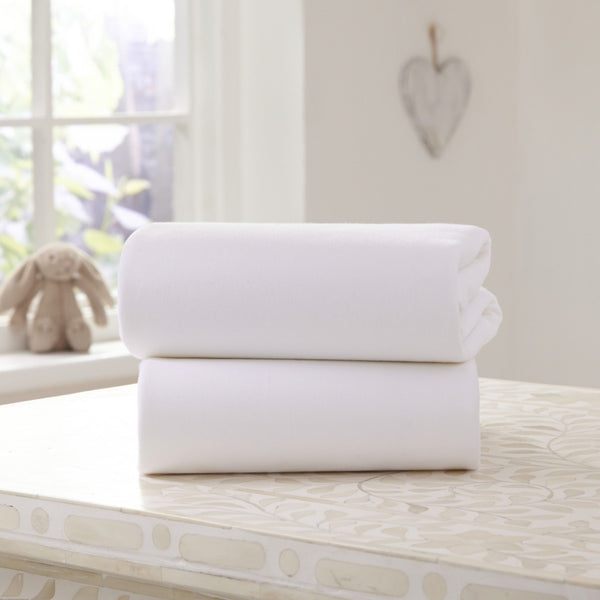Clair de Lune 2 Pack Bedside Crib Fitted Sheets - White - 90 x 50 cm