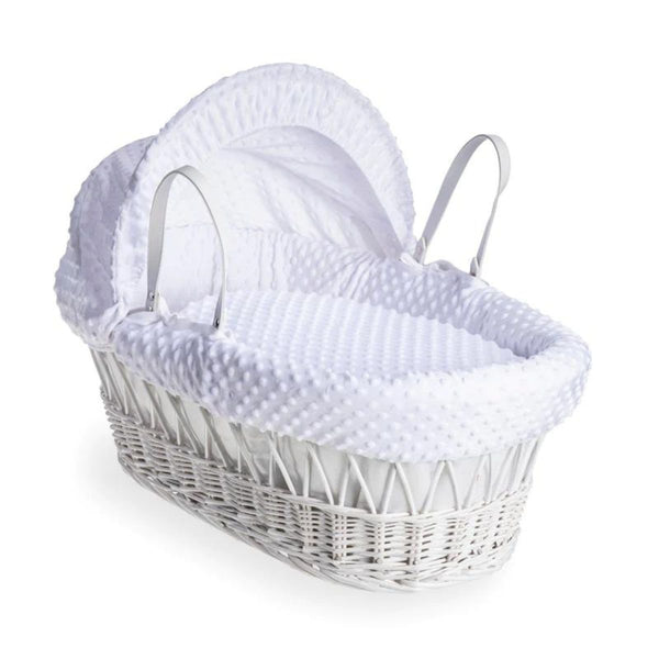 Clair De Lune Dimple White Wicker Moses Basket with Rocking Stand