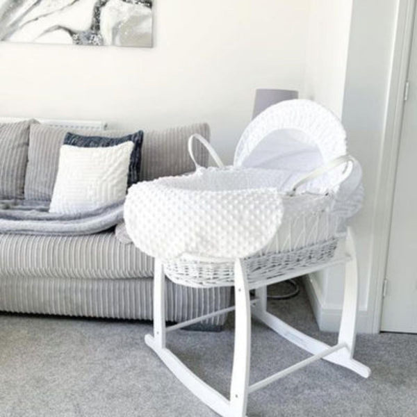Clair De Lune Dimple White Wicker Moses Basket With Rocking Stand