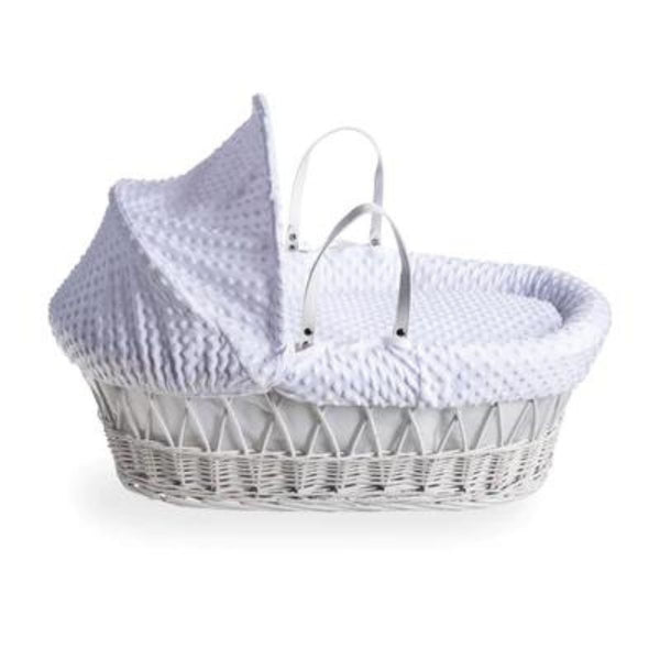 Clair De Lune Dimple White Wicker Moses Basket With Rocking Stand