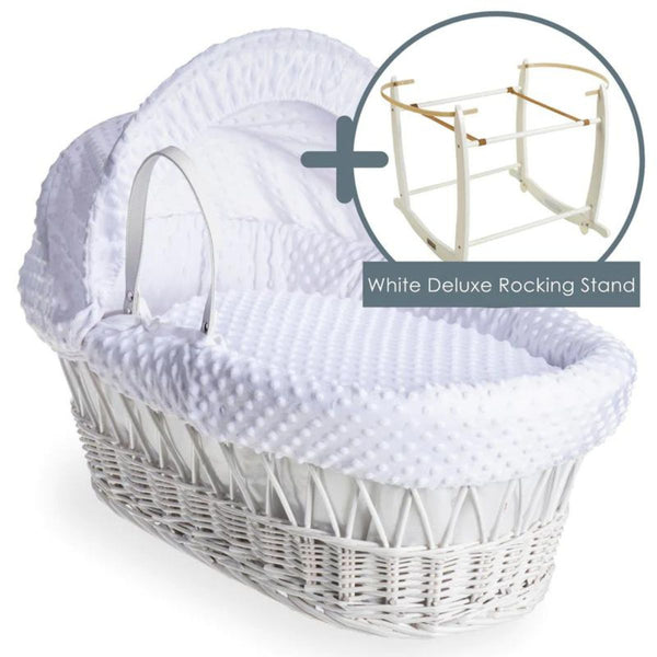 Clair De Lune Dimple White Wicker Moses Basket with Rocking Stand