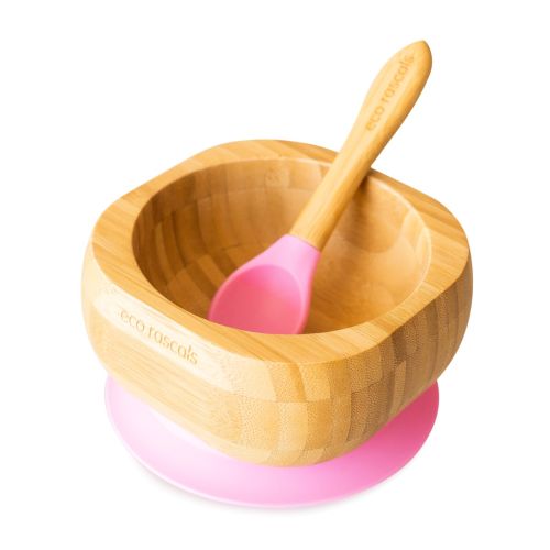 Eco Rascals Bamboo Suction Bowl & Spoon Set - Pink