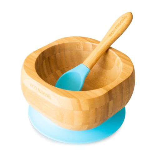 Eco Rascals Bamboo Suction Bowl & Spoon Set - Blue 