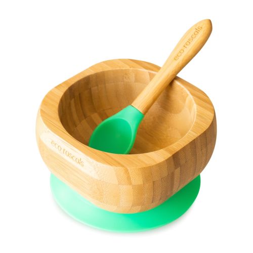 Eco Rascals Bamboo Suction Bowl & Spoon Set - Green