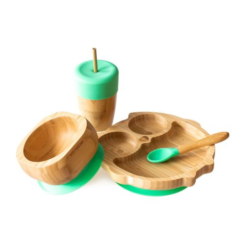Eco Rascals Owl Plate, Bowl & Straw Cup Combo -  Green 