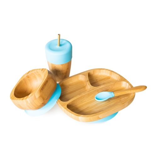 Eco Rascals Rectangle Plate, Bowl & Straw Cup Combo - Blue