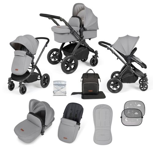 Ickle Bubba Stomp Luxe 2 in 1 Pushchair in Black Chasis - Pearl Grey/Black