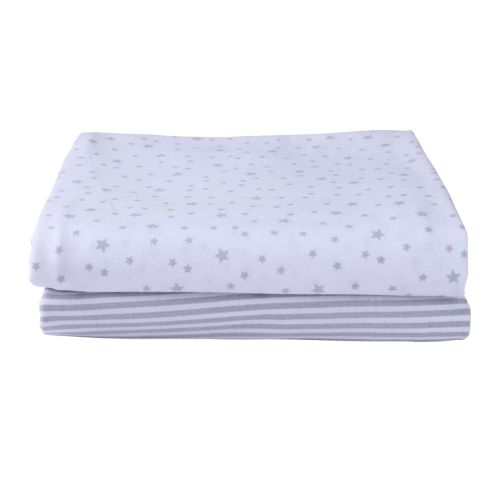 Clair de Lune Stars & Stripes 2 Pack Fitted Cotton Moses Basket Sheets - 74 x 30 cm