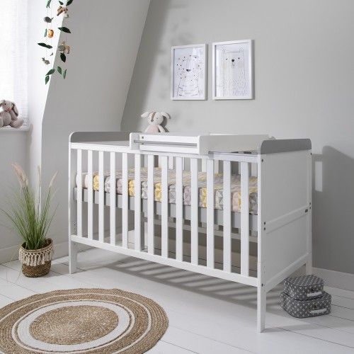 Tutti Bambini Rio Cot Bed with Mattress and Cot Top Changer - White & Dove Grey