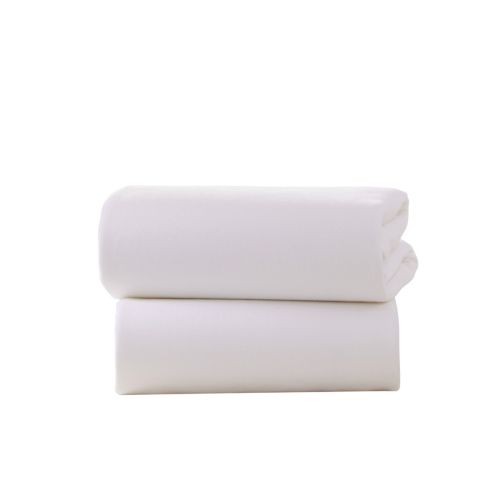 Clair de Lune 2 Pack Universal Bedside Crib Fitted Sheets - White - 90 x 50 cm